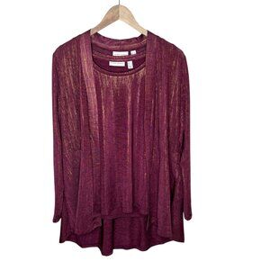 Susan Graver Womens Burgundy Two-Piece Liquid Knit Set Tank and Cardigan S